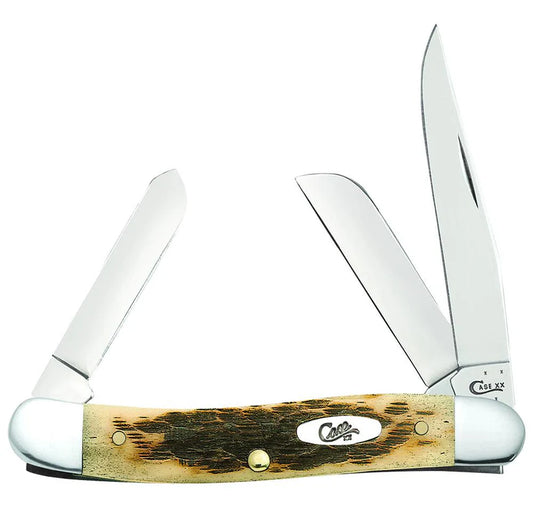 Case Peach Seed Jig Amber Bone Carbon Steel Medium Stockman with Spey Blade