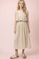 Pleated Bubble Blouse Top & Midi Skirt Set in Oatmeal