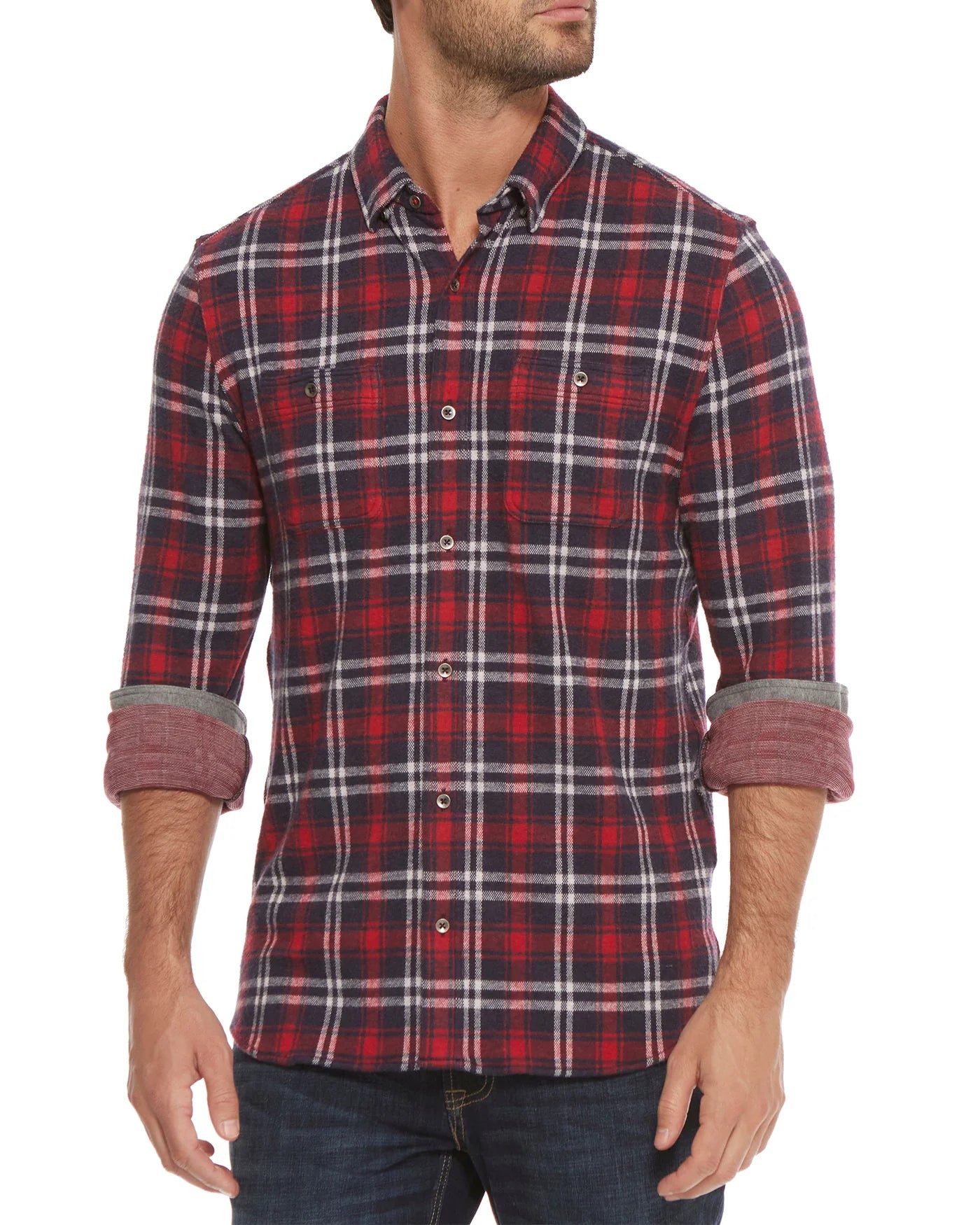 Flag & Anthem Madeflex Hero Stretch Flannel Shirt in Navy/Red