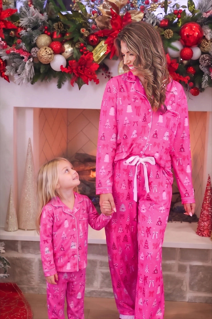 Pretty Pink Christmas Girls Ruffle Pajama Set