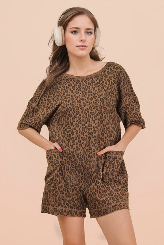 Comfy Leopard Printed Knit Romper