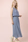 Pleated Bubble Blouse Top & Midi Skirt Set in Denim