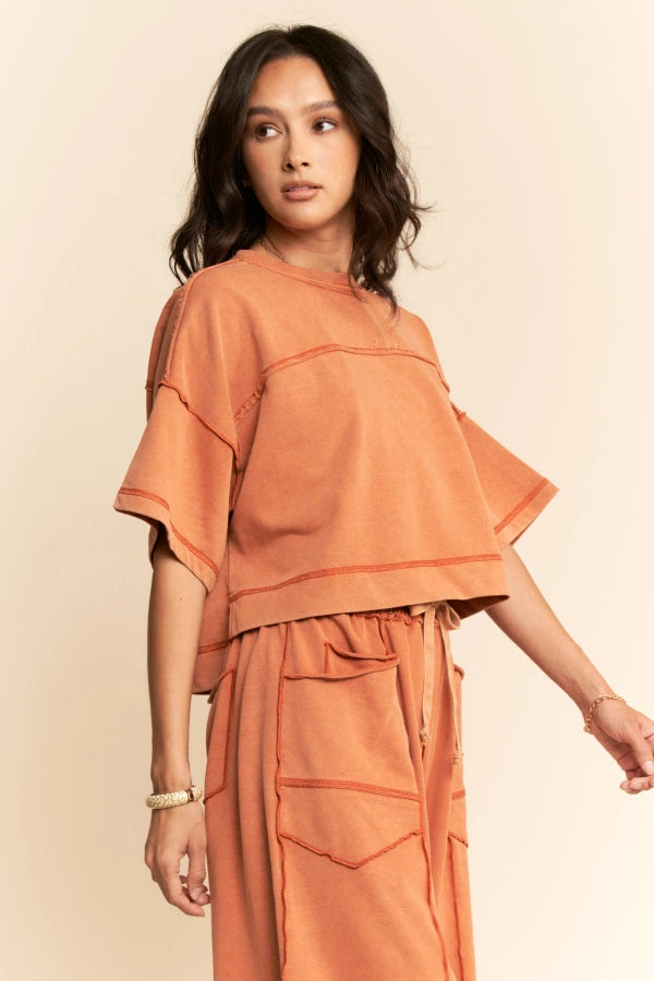 Davi & Dani Mineral Washed Exposed Barrel Pants Set