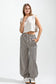 Elastic Waist Vintage Washed Stripe Pants in Latte