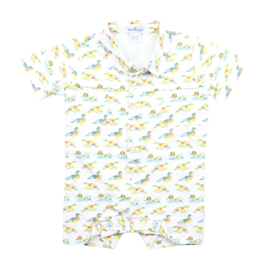 Blue Quail Ducks Short Sleeve Romp 0-3MO