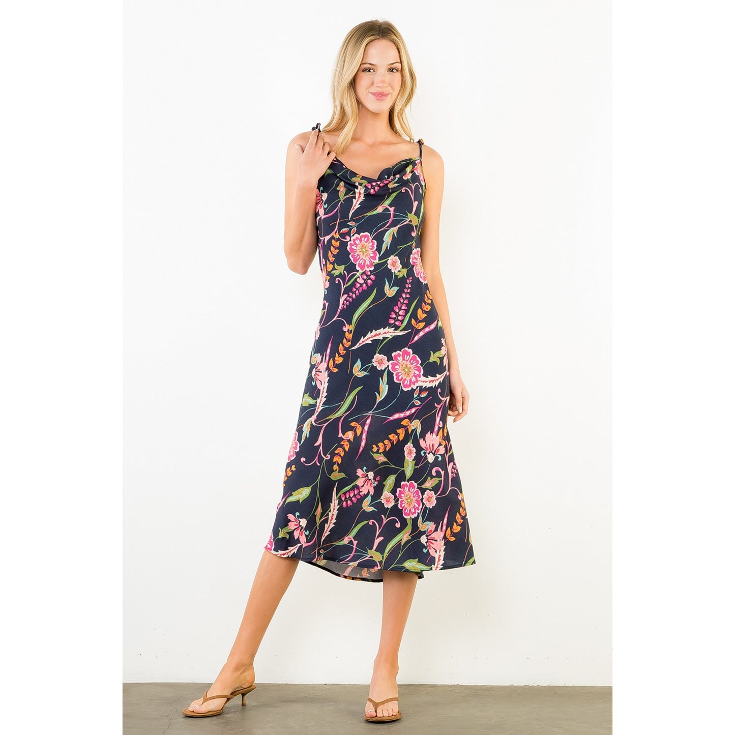 Tie Strap Floral Pattern Dress