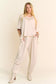 Beige Solid Flowy Top with Elastic Waist Band Pants Set