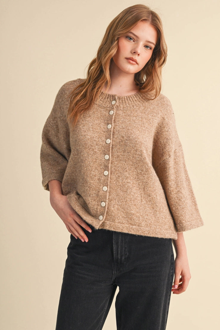 Elbow Length Sleeve Sweater Cardigan in Mocha Brown