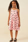 Girls Pink Bow Print Button Detail Tiered Tank Dress