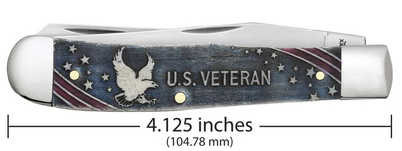 Case U.S. Veteran Gift Set Embellished Smooth Natural Bone with Blue and Red Color Wash Trapper