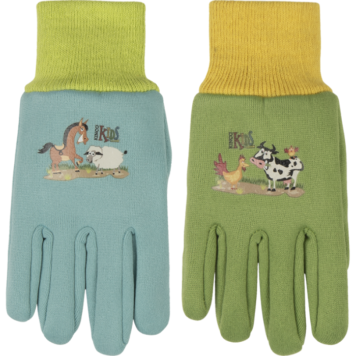 Kinco Kids' Farm Friends™ 8 oz Jersey Gloves Blue/ Green