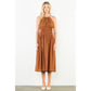 Sleeveless Crinkled Midi Dress in Brown