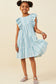Girls Blue Embroidered Ruffled Lace Sleeveless Dress