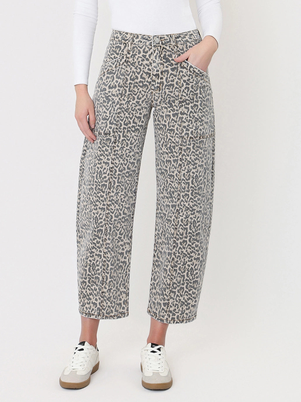Lovervet High Rise Leopard Print Utility Barrel Jeans