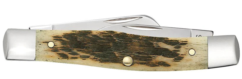 Case Peach Seed Jig Amber Bone Carbon Steel Medium Stockman with Pen Blade