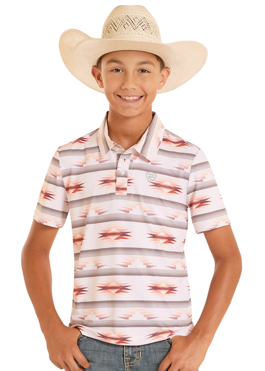 Rock & Roll Boys' White Tribal Aztec Polo