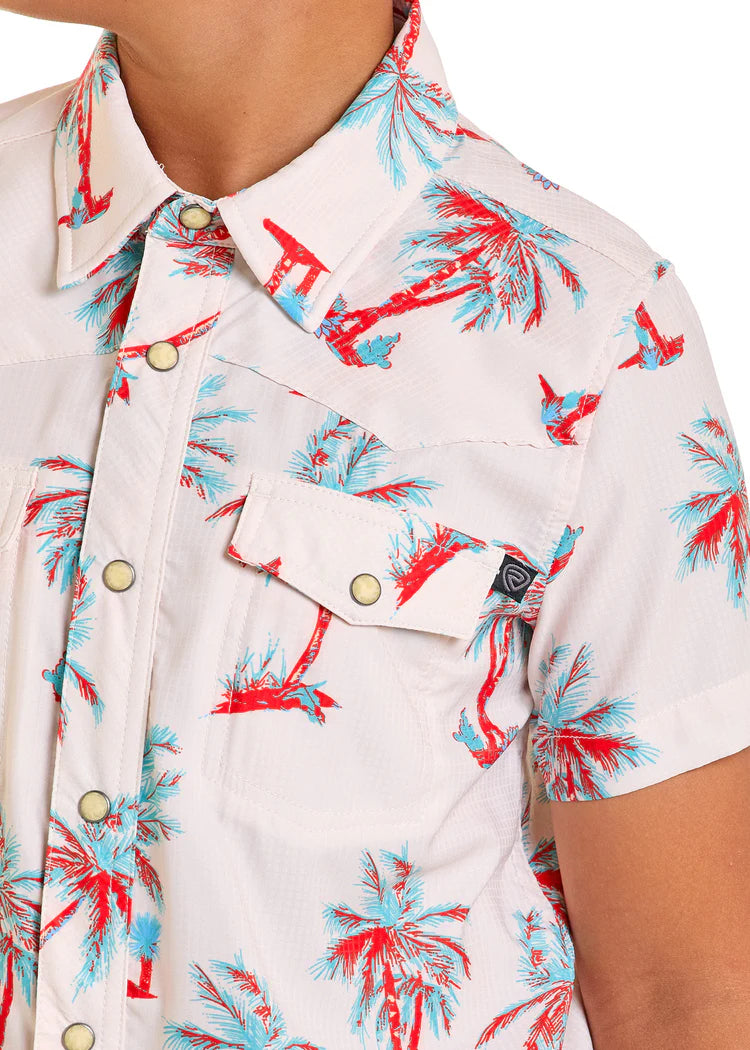 Rock & Roll Boys' TEK Western Palm Tree Short Sleeve Shirt
