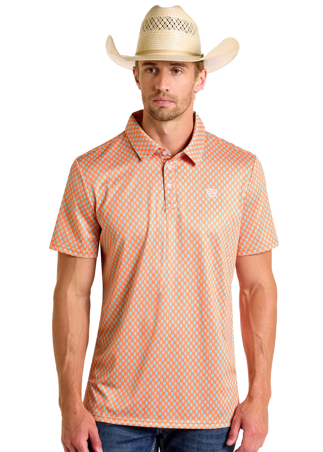 Rock & Roll Men's Orange Geo Polo