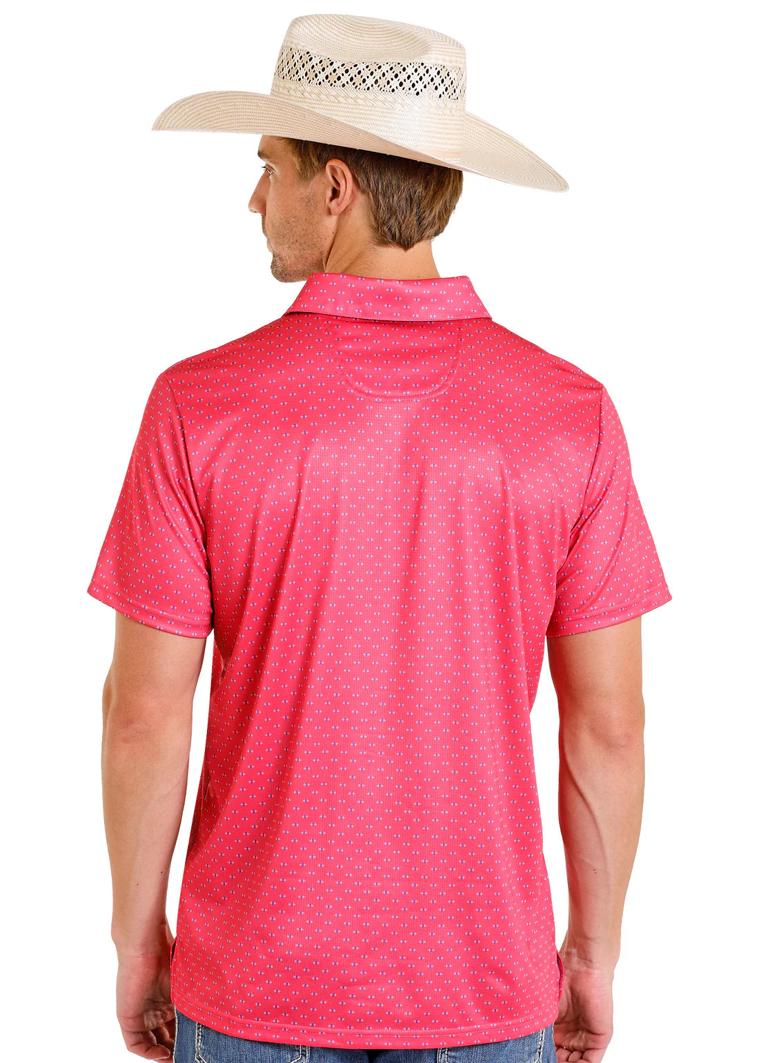 Rock & Roll Denim Hot Pink Geo Print Polo