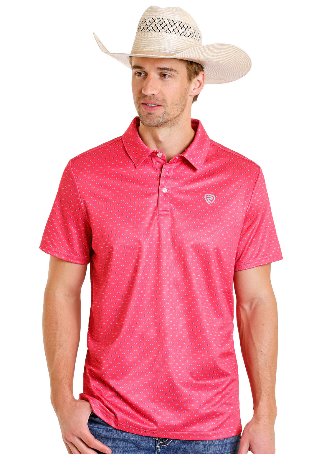 Rock & Roll Denim Hot Pink Geo Print Polo