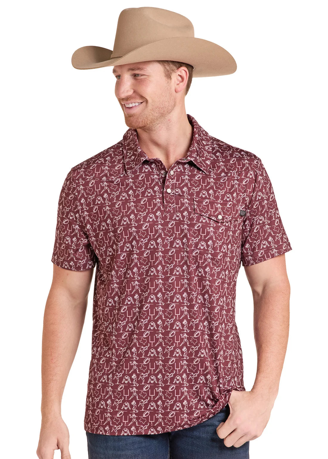 Rock & Roll Maroon Gameday Print Polo