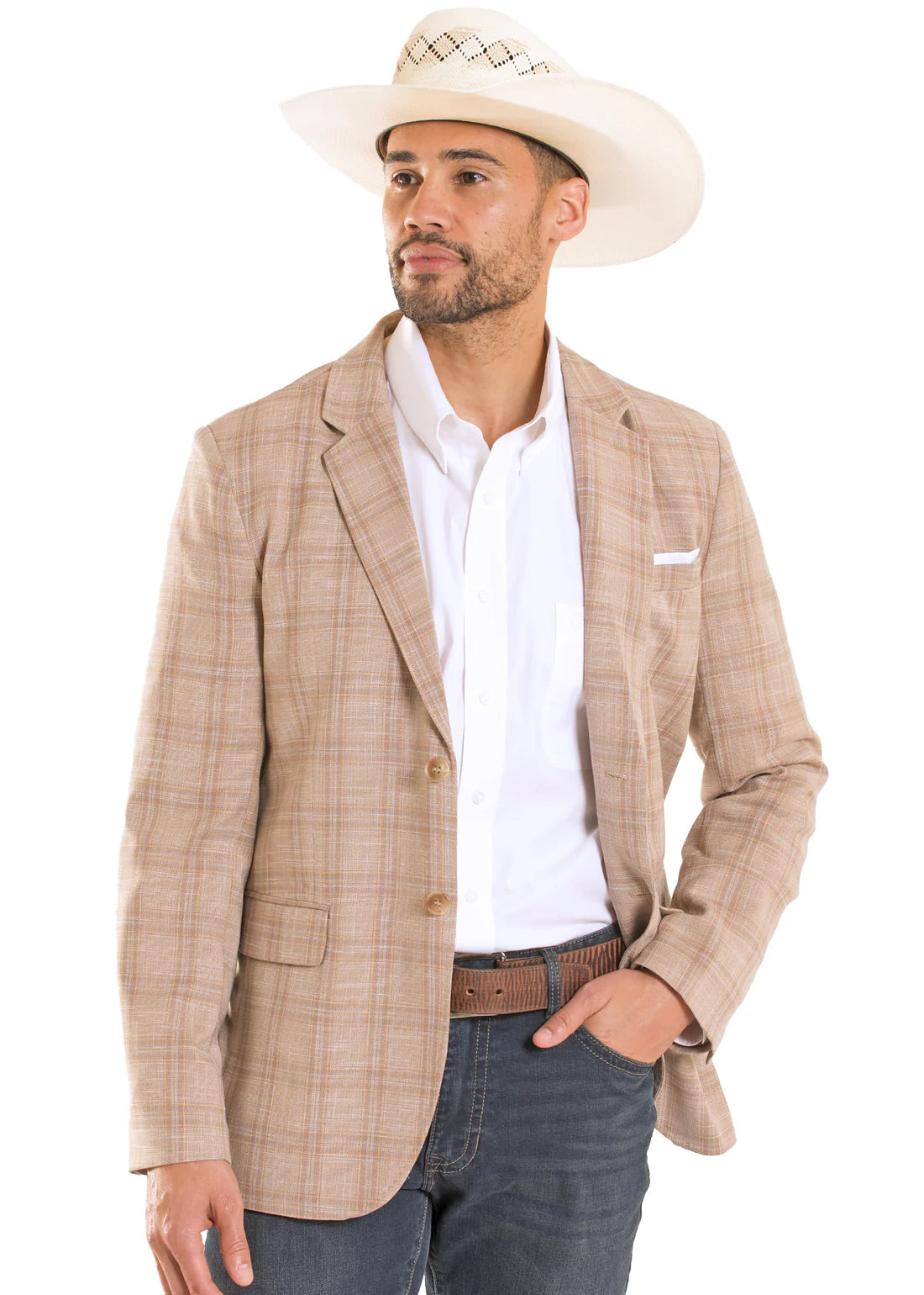 Rock & Roll Denim Tan Graph Plaid Sport Coat