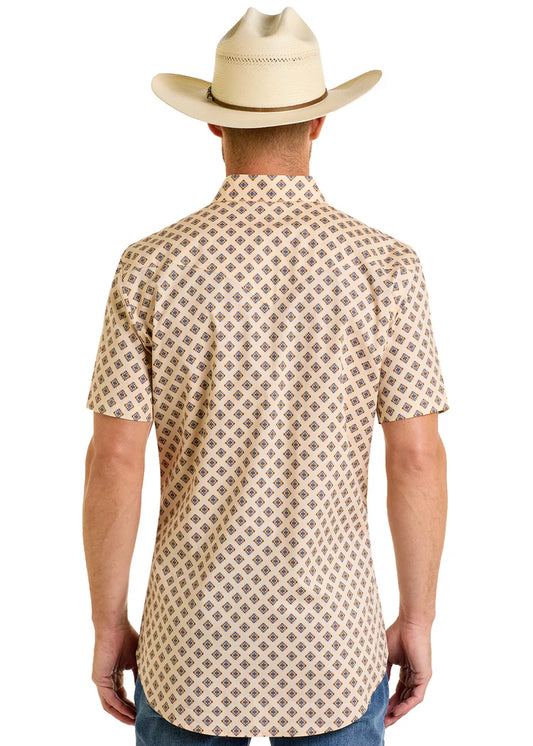 Rock & Roll Slim Fit Geo Aztec Print Short Sleeve Snap Shirt