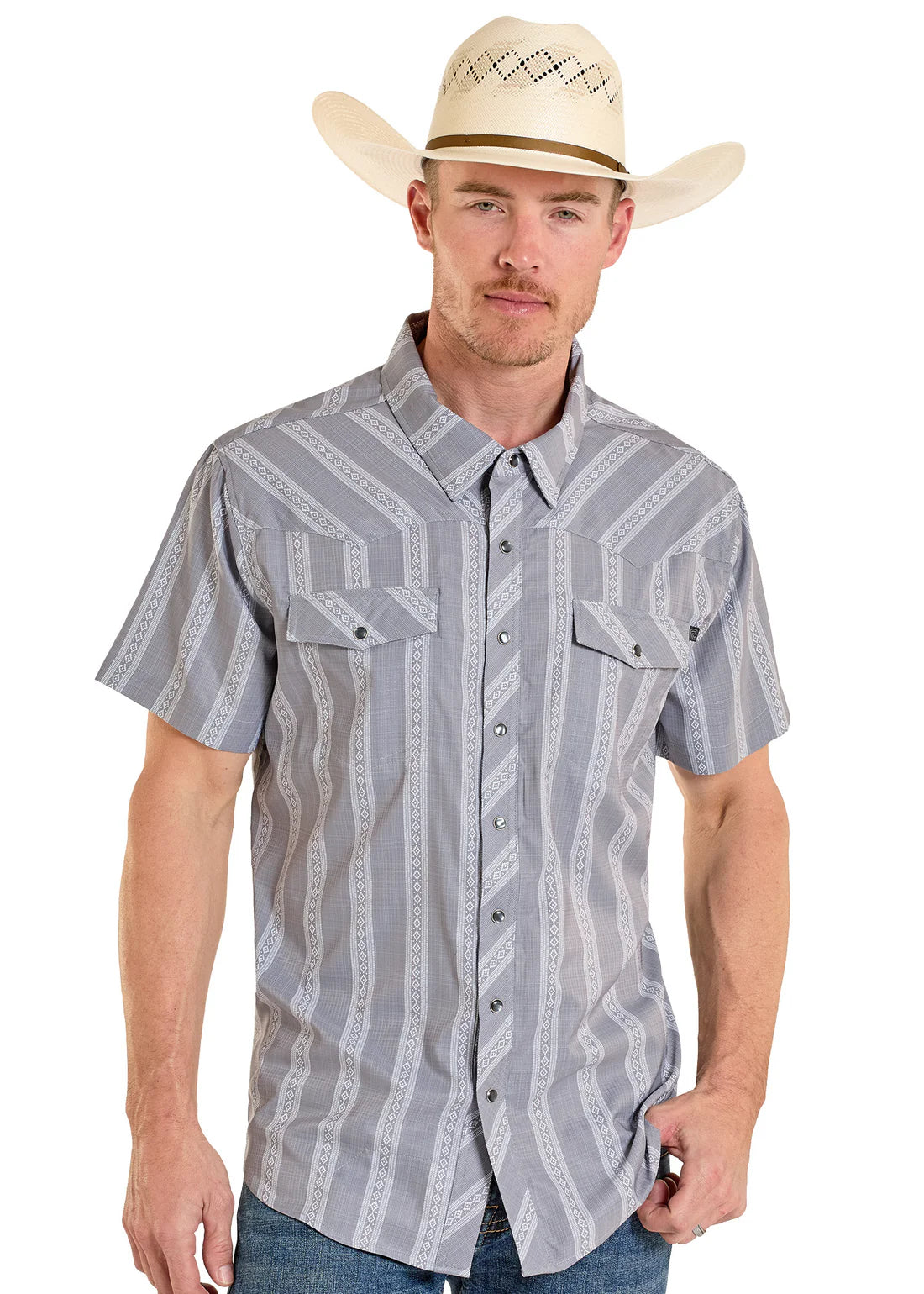 Rock & Roll Denim TEK Western Classic Dobby Stripe Short Sleeve Shirt