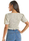 Rock & Roll Denim Floral Smocked Peplum Top in Jade