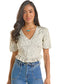 Rock & Roll Denim Floral Smocked Peplum Top in Jade