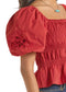 Rock & Roll Cutwork Puff Sleeve Poplin Blouse in Red