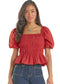 Rock & Roll Cutwork Puff Sleeve Poplin Blouse in Red
