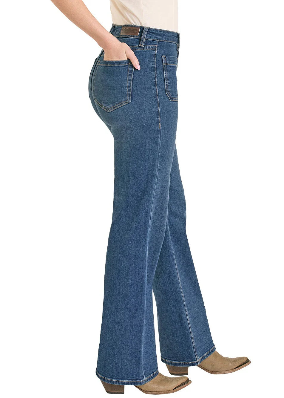 Rock & Roll Denim High Rise Relaxed Patch Pocket Wide Leg Jeans