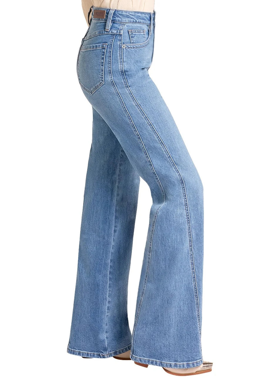 Rock and Roll Denim Side Panel Seamed Wide Leg Jeans