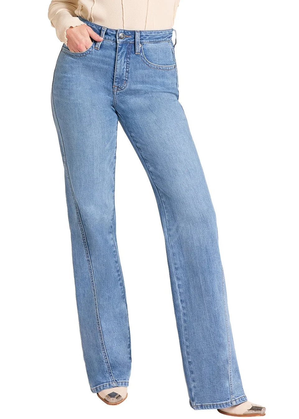 Rock and Roll Denim Side Panel Seamed Wide Leg Jeans