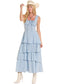 Rock & Roll Denim Floral Ruffle Tiered Maxi Dress in Cerulean