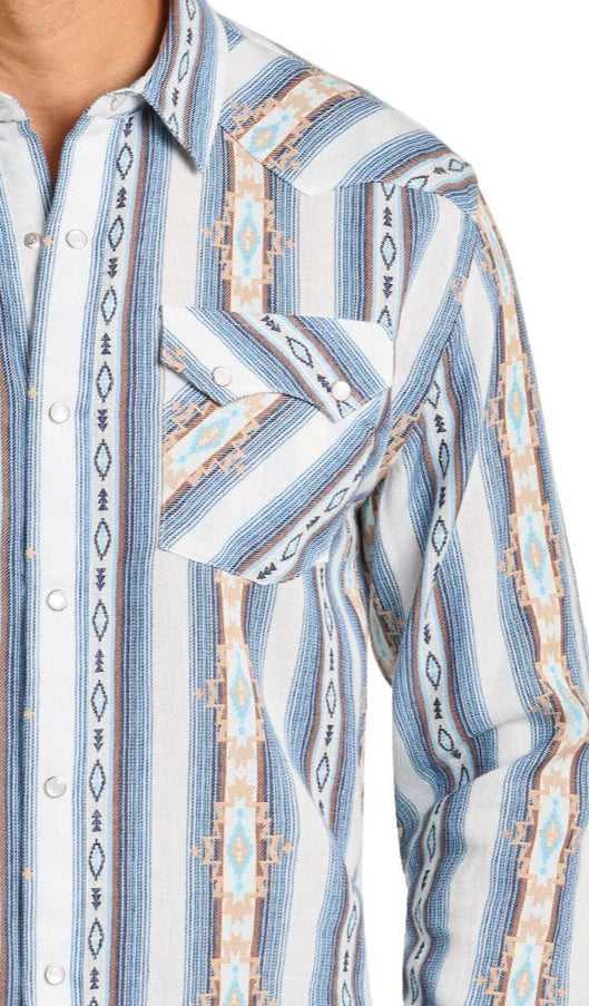 Panhandle Slim Modern Vintage Blue Aztec Long Sleeve Snap Shirt
