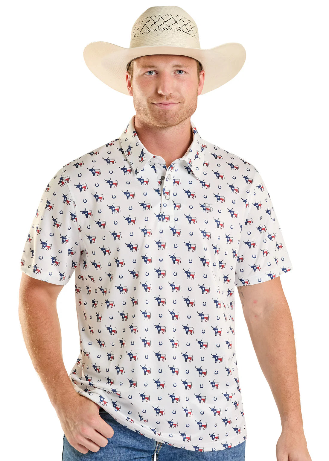 Panhandle Slim Pearl Snap Longhorn Pattern Polo