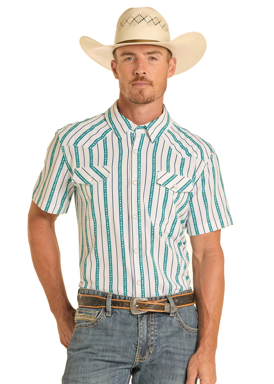 Panhandle Slim Western Stripe Short Sleeve Snap Performance Shirt