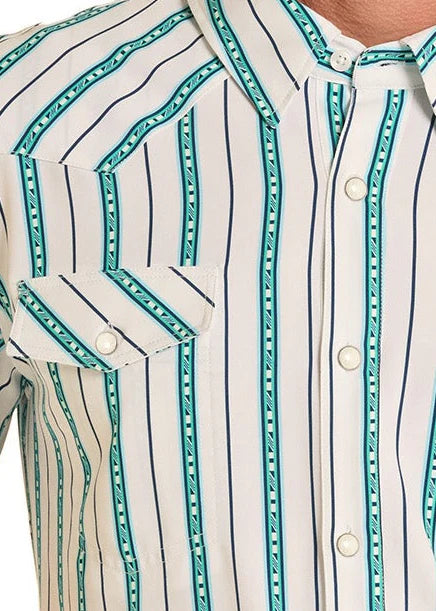 Panhandle Slim Western Stripe Short Sleeve Snap Performance Shirt