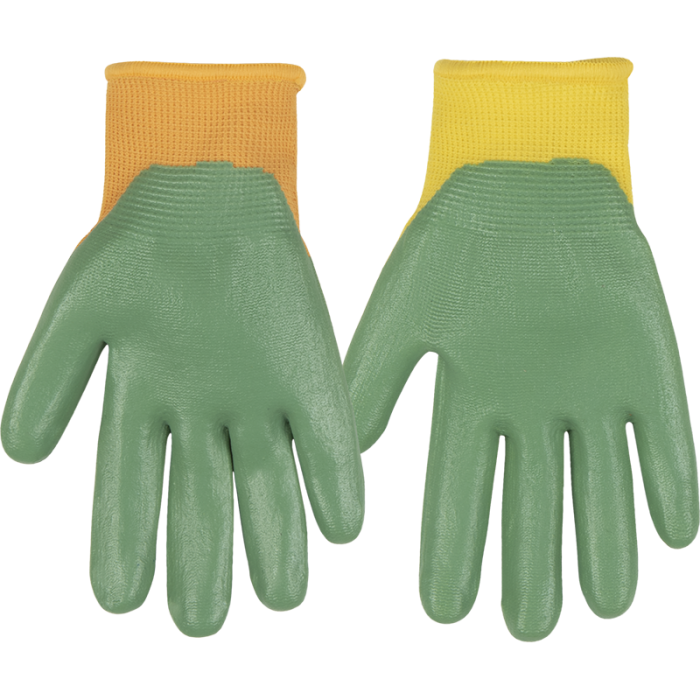 Kinco Kids' Farm Friends™ Nylon Knit Shell & Foam Nitrile Palm Gloves Yellow/ Orange