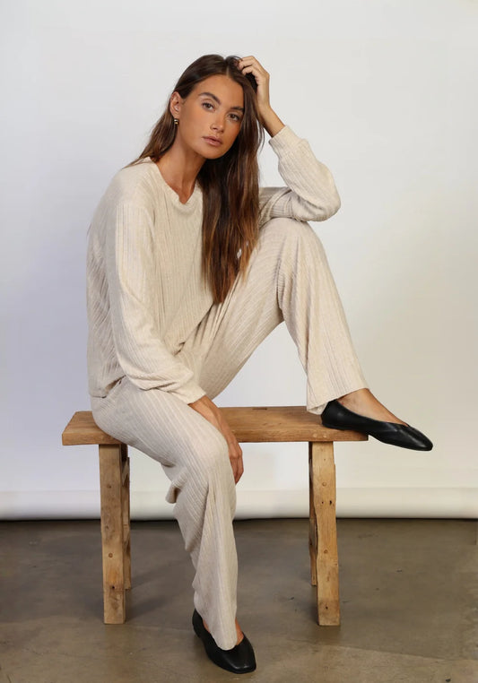Dylan Emma Rib Pant in Ivory