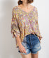 Short Sleeve Printed Challis V-neck Top