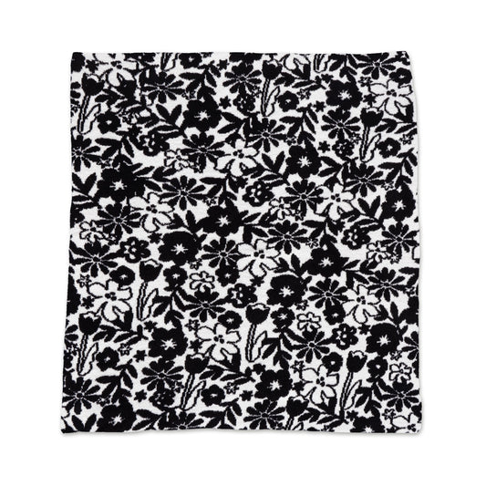 Black & White Floral Motif Throw Blanket