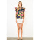 Ruffle Sleeve Navy Floral Pattern Top