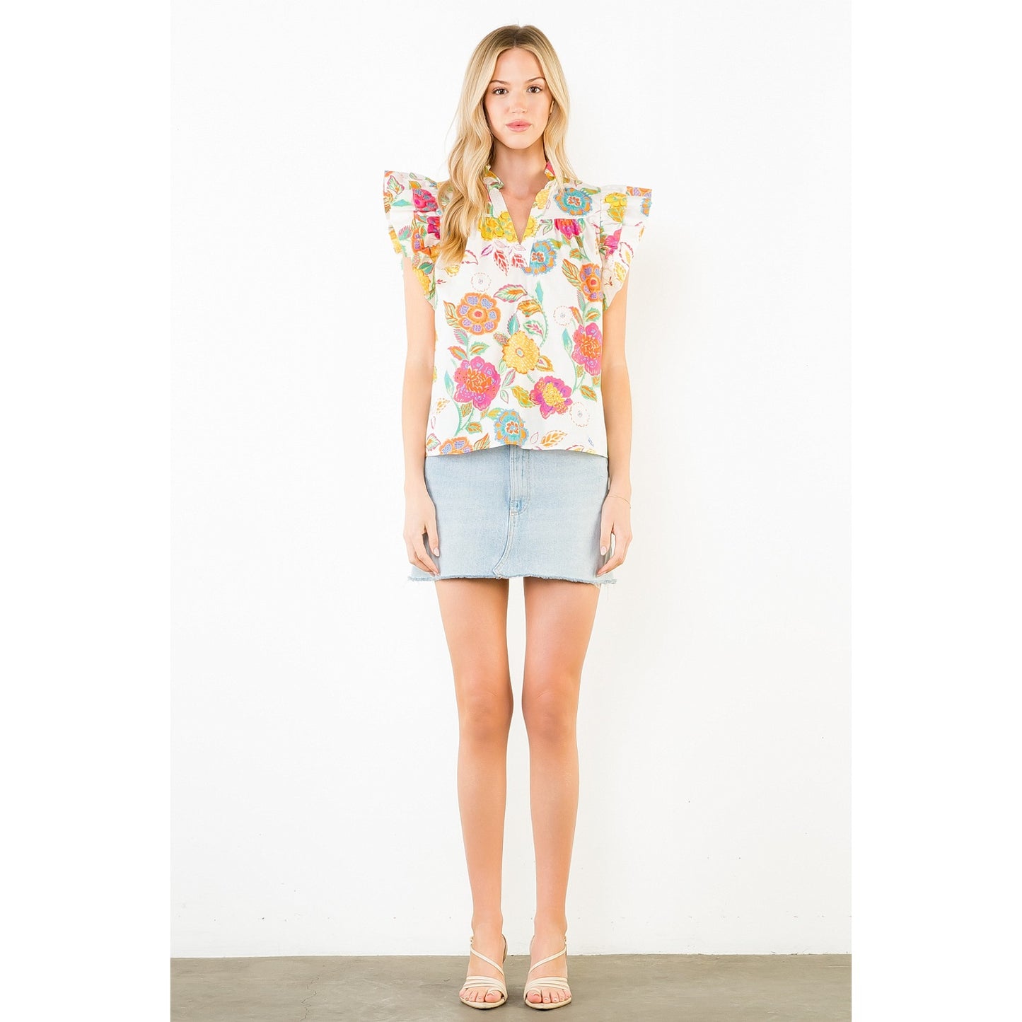 Ruffle Sleeve Floral Pattern Top