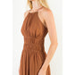 Sleeveless Crinkled Midi Dress in Brown