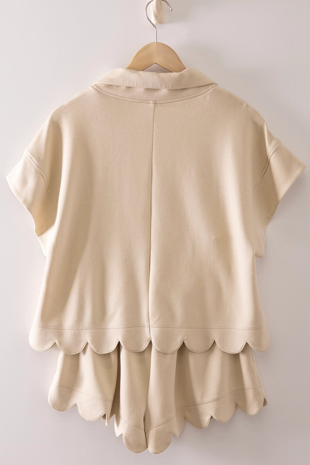 Scallop Half-Zip and Active Shorts Set in Ecru