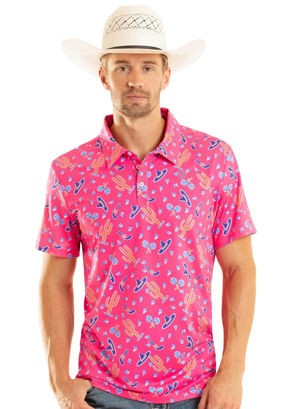 Rock & Roll Denim Fiesta Print Polo