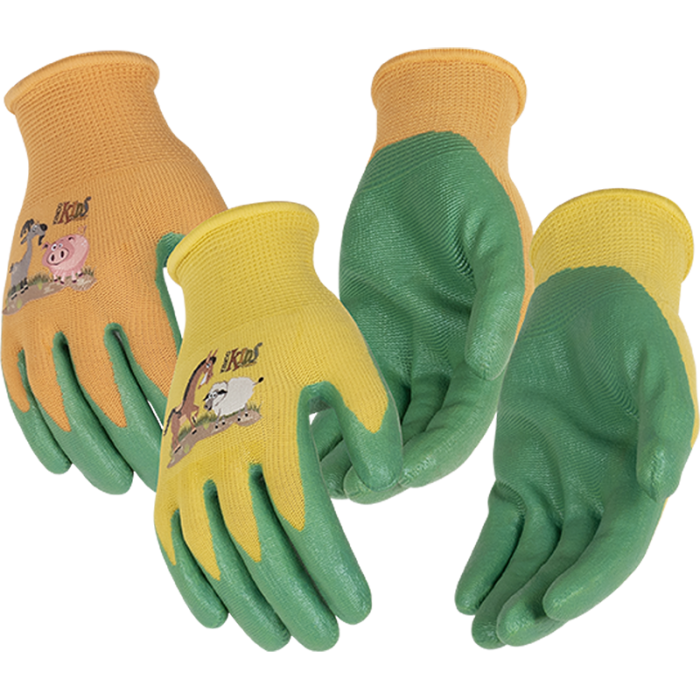 Kinco Kids' Farm Friends™ Nylon Knit Shell & Foam Nitrile Palm Gloves Yellow/ Orange